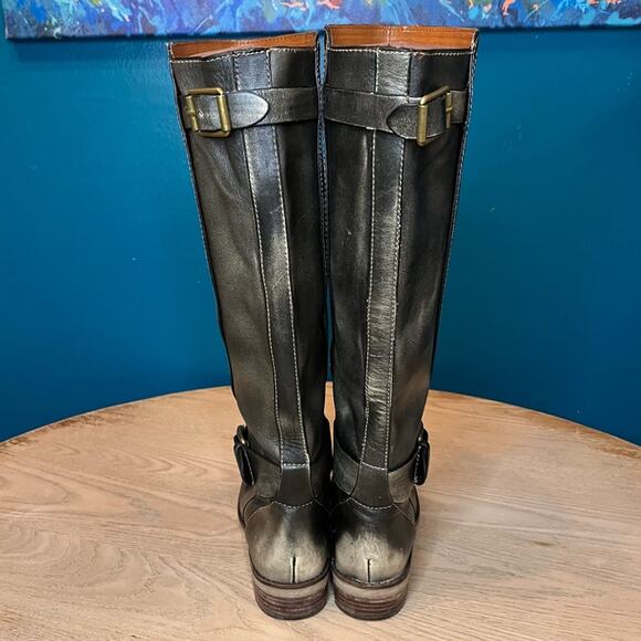 Lucky Brand Angelika Leather Riding Boots Pull On Buckle Slouchy Gray Women’s 6 - Picture 3 of 12